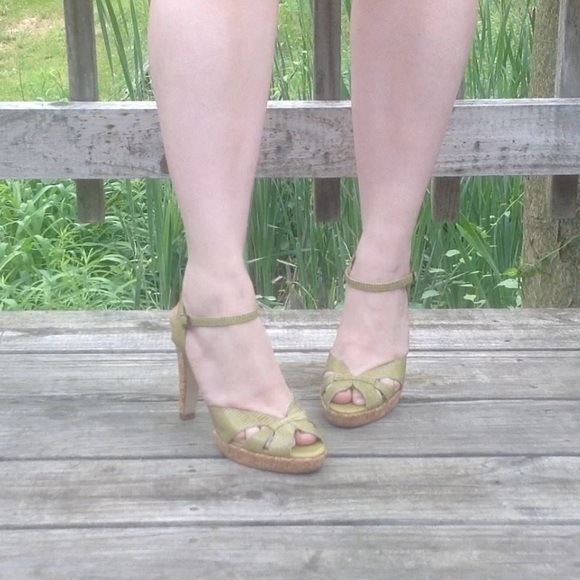 genuine leather cork vintage pumps stiletto olive - Picture 7 of 7